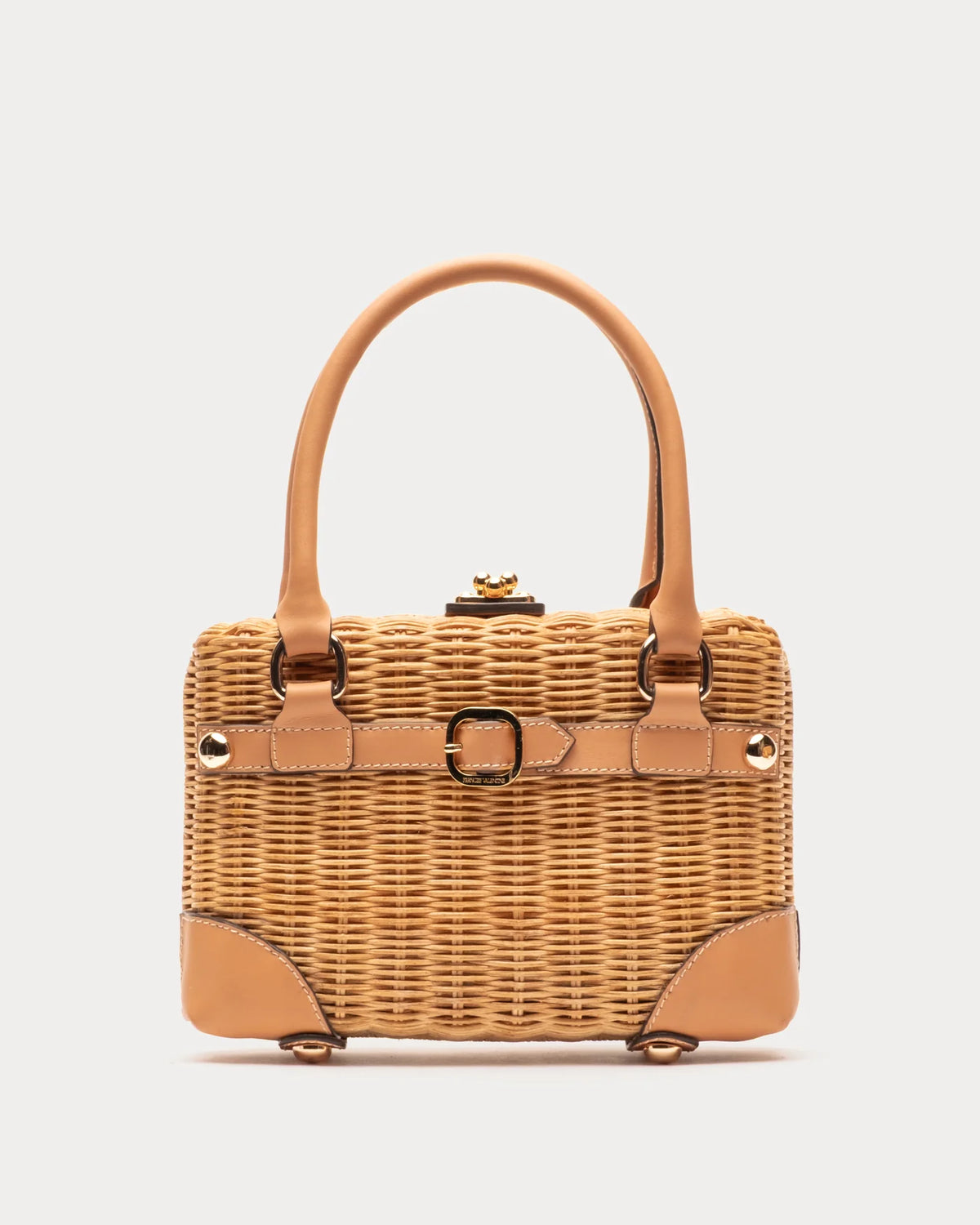 Frances Valentine Lady Basket with Buckle, Wicker with Toast Leather