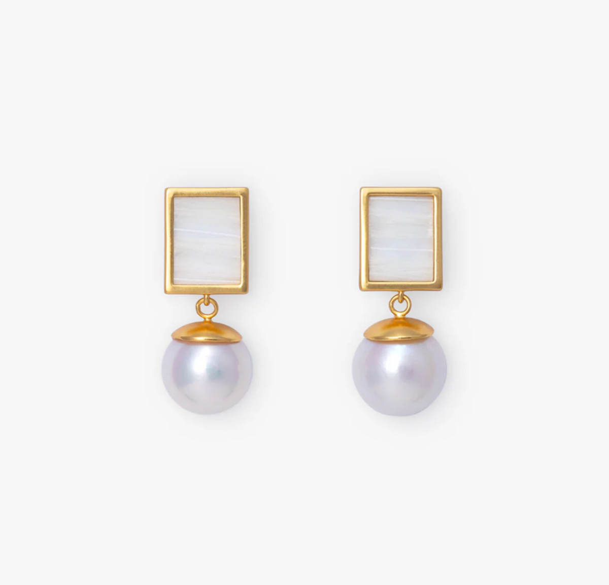 Vows White Rectangle Pearl Drop Earrings